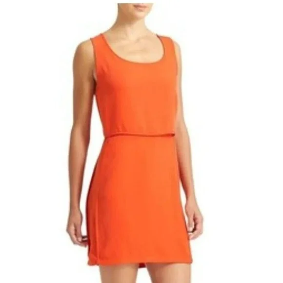 athleta orange dress Athleta Dress Women's Ruched Side Orange Scoop Neck Lined Stretch XS (A7)